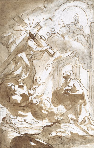 Cristo, llevando su cruz, aparece a San Ignacio de Loyola de Domenico the Elder Piola